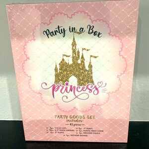 Happy Birthday Princess Box 43 Pieces Plates Cups Forks Napkins Banner Candle